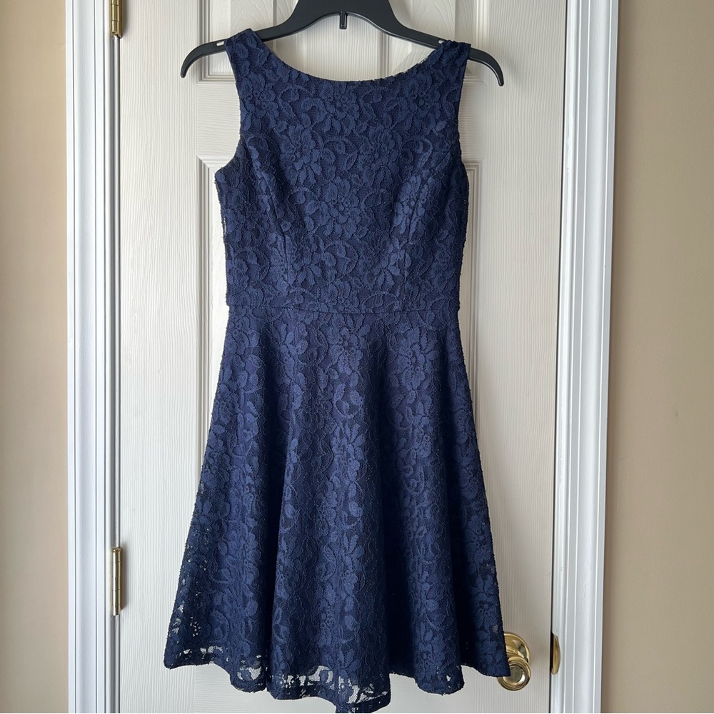 SPEECHLESS Navy Lace A-Line Dress